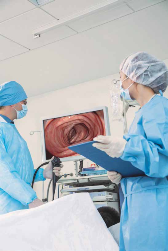 Endoscopy using a camera with the image projected on a monitor. Endoscopy using a camera with the image projected on a monitor.
