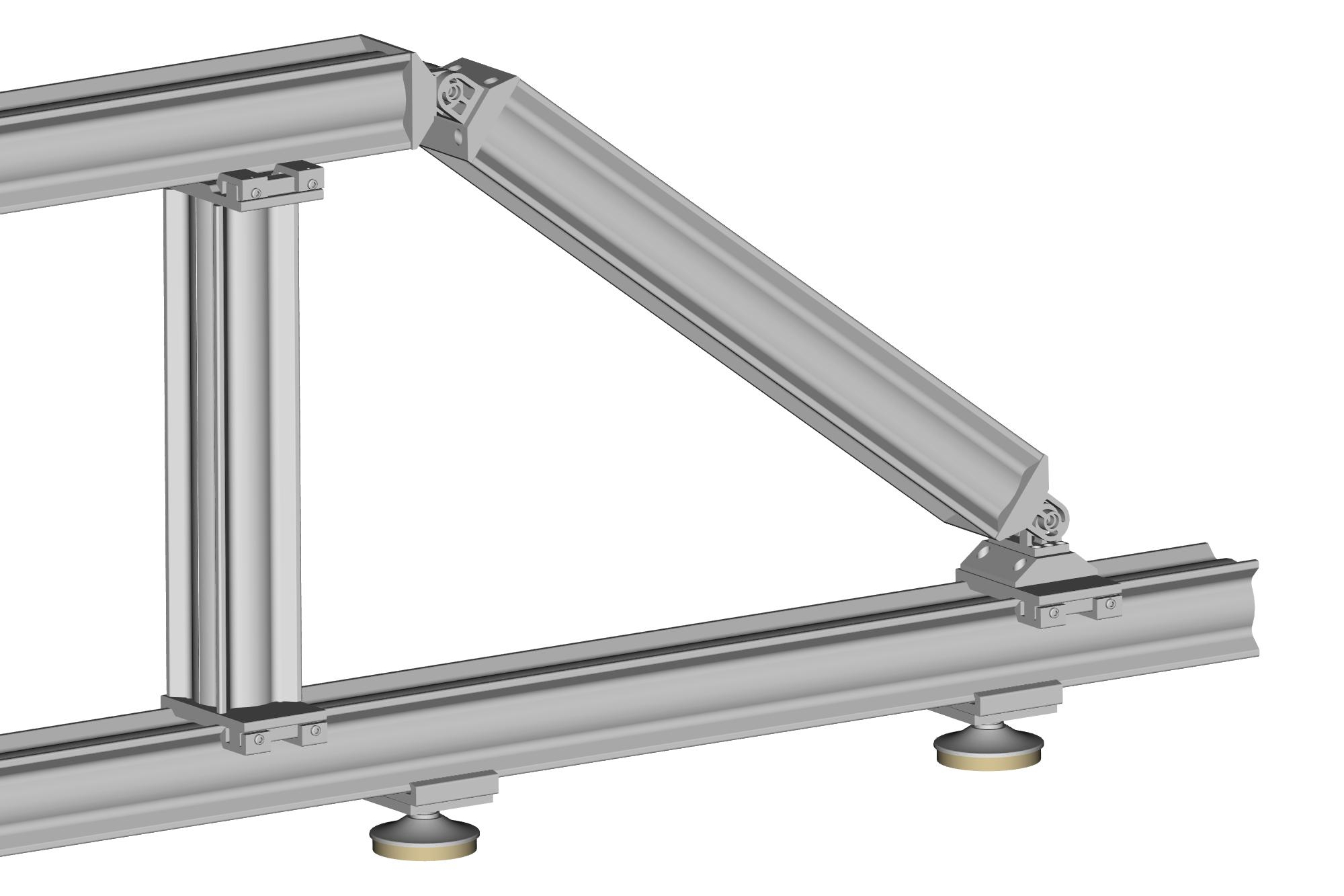 Application example for X 95 Hinged Connector: One connects two X95 Profiles, the other connects a X95 Profil with X 95 Clamping Carrier