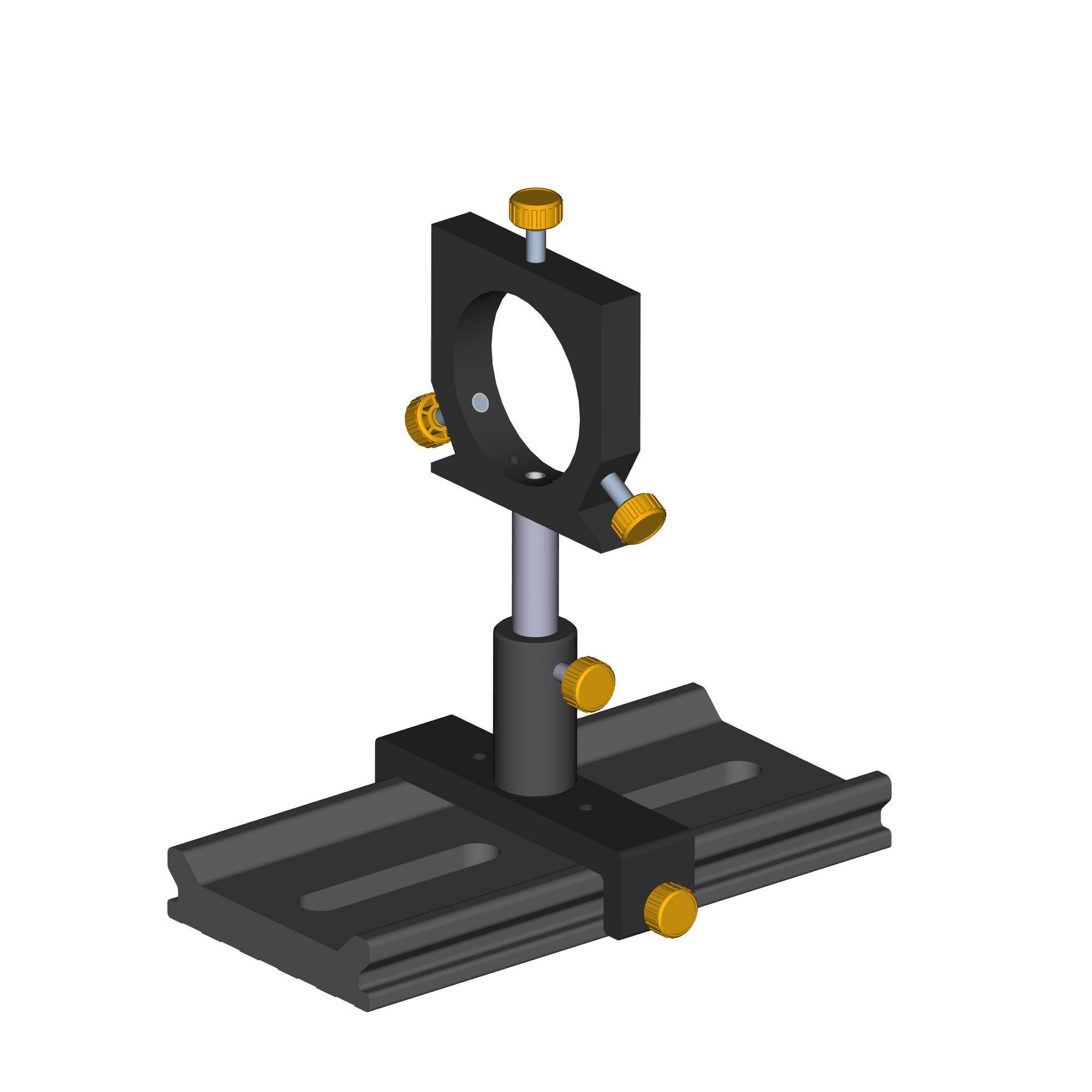 Application example: A Carrier FLR 95 with Mounting Column 14, Rod and Adjustable Holder 55-M is placed on Flat rail FLS 95-200-M