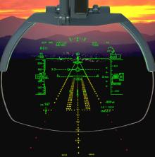 A view of a head-up display from a civil airliner cockpit